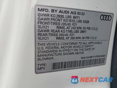 Zdjęcie 14 z 14 samochodu: 2023 AUDI Q8 PREMIUM VIN:WA1AVBF11PD024502 - miniatura