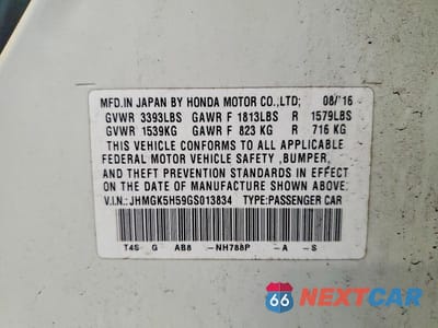 Zdjęcie 12 z 12 samochodu: 2016 HONDA FIT LX VIN:JHMGK5H59GS013834 - miniatura