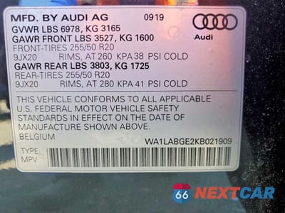 Zdjęcie 13 z 13 samochodu: 2019 AUDI E-TRON PREMIUM PLUS VIN:WA1LABGE2KB021909 - miniatura