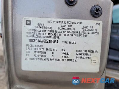 Zdjęcie 12 z 12 samochodu: 1999 CHEVROLET SILVERADO C1500 VIN:1GCEC14TXXZ152266 - miniatura