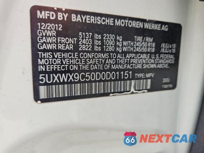 Zdjęcie 13 z 13 samochodu: 2013 BMW X3 XDRIVE28I VIN:5UXWX9C50D0D01151 - miniatura