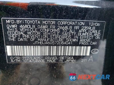 Zdjęcie 12 z 12 samochodu: 2007 LEXUS ES 350 VIN:JTHBJ46G572084041 - miniatura