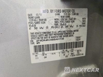 Zdjęcie 12 z 12 samochodu: 2011 FORD EDGE LIMITED VIN:2FMDK4KC6BBA91735 - miniatura