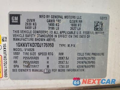 Zdjęcie 13 z 13 samochodu: 2013 GMC ACADIA DENALI VIN:1GKKVTKD7DJ176060 - miniatura