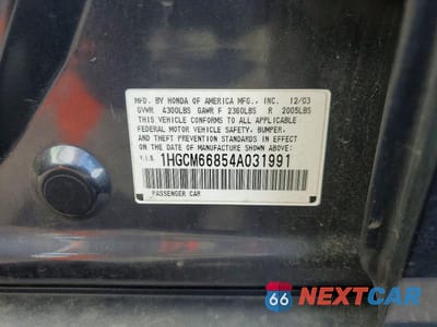Zdjęcie 12 z 12 samochodu: 2004 HONDA ACCORD EX VIN:1HGCM66854A031991 - miniatura