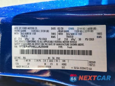 Zdjęcie 13 z 13 samochodu: 2020 FORD RANGER XL VIN:1FTER4FH6LLA25049 - miniatura