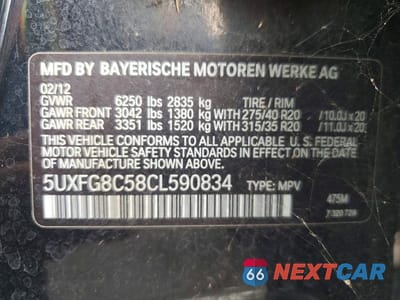 Zdjęcie 13 z 13 samochodu: 2012 BMW X6 XDRIVE50I VIN:5UXFG8C58CL590834 - miniatura
