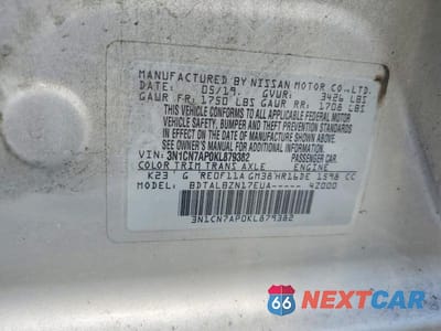 Zdjęcie 12 z 12 samochodu: 2019 NISSAN VERSA SV VIN:3N1CN7AP0KL879382 - miniatura