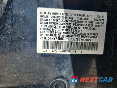 Zdjęcie 13 z 13 samochodu: 2013 HONDA PILOT EXL VIN:5FNYF4H53DB013079 - miniatura