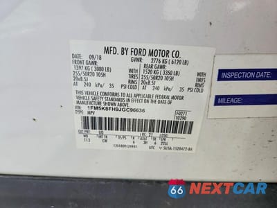 Zdjęcie 13 z 13 samochodu: 2018 FORD EXPLORER LIMITED VIN:1FM5K8FH9JGC96636 - miniatura