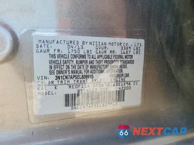 Zdjęcie 12 z 12 samochodu: 2014 NISSAN VERSA 1.6 S VIN:3N1CN7AP5EL809915 - miniatura