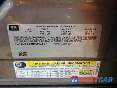 Zdjęcie 13 z 13 samochodu: 2011 CHEVROLET MALIBU 1LT VIN:1G1ZC5E14BF242117 - miniatura