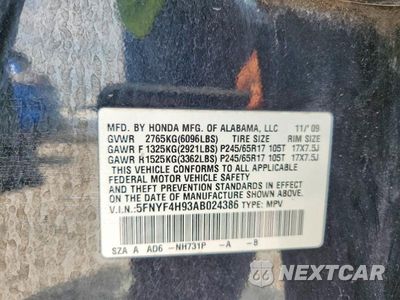 Zdjęcie 13 z 13 samochodu: 2010 HONDA PILOT TOURING VIN:5FNYF4H93AB024386 - miniatura