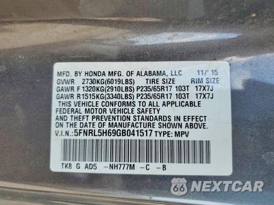 Zdjęcie 14 z 14 samochodu: 2016 HONDA ODYSSEY EXL VIN:5FNRL5H69GB041517 - miniatura