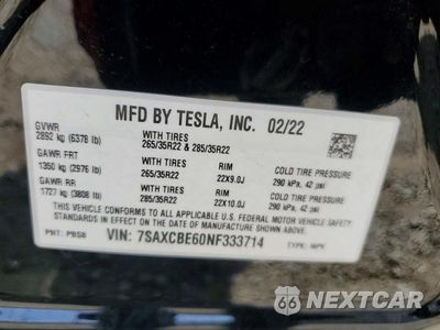 Zdjęcie 12 z 12 samochodu: 2022 TESLA MODEL X VIN:7SAXCBE60NF333714 - miniatura