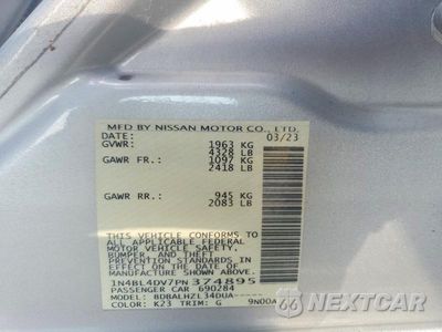 Zdjęcie 12 z 12 samochodu: 2023 NISSAN ALTIMA SV VIN:1N4BL4DV7PN374895 - miniatura