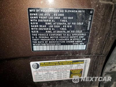 Zdjęcie 13 z 13 samochodu: 2012 VOLKSWAGEN TOUAREG V6 VIN:WVGFF9BP6CD001203 - miniatura