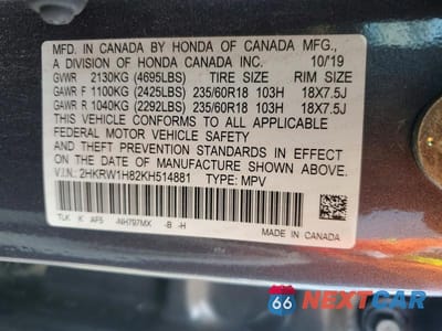 Zdjęcie 13 z 13 samochodu: 2019 HONDA CR-V EXL VIN:2HKRW1H82KH514881 - miniatura