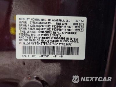 Zdjęcie 13 z 13 samochodu: 2015 HONDA PILOT EXL VIN:5FNYF4H57FB007692 - miniatura