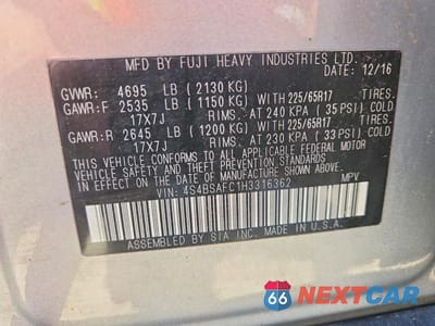 Zdjęcie 13 z 13 samochodu: 2017 SUBARU OUTBACK 2.5I PREMIUM VIN:4S4BSAFC1H3316362 - miniatura