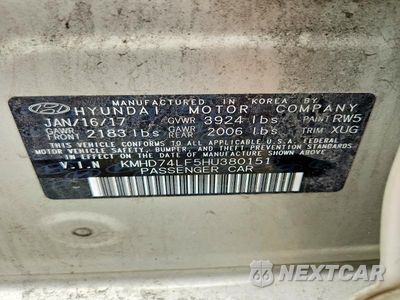 Zdjęcie 12 z 12 samochodu: 2017 HYUNDAI ELANTRA SE VIN:KMHD74LF5HU380151 - miniatura
