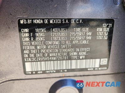 Zdjęcie 13 z 13 samochodu: 2022 HONDA HR-V EX VIN:3CZRU5H54NM726791 - miniatura