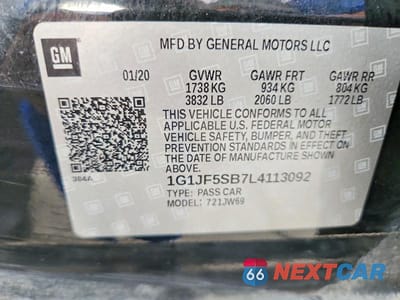 Zdjęcie 12 z 12 samochodu: 2020 CHEVROLET SONIC PREMIER VIN:1G1JF5SB7L4113092 - miniatura