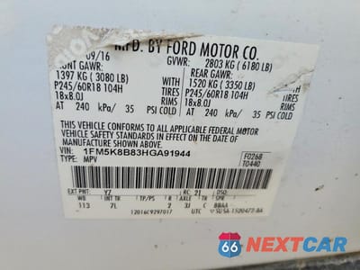 Zdjęcie 13 z 13 samochodu: 2017 FORD EXPLORER VIN:1FM5K8B83HGA91944 - miniatura