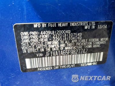 Zdjęcie 13 z 13 samochodu: 2015 SUBARU WRX VIN:JF1VA1A65F9827742 - miniatura