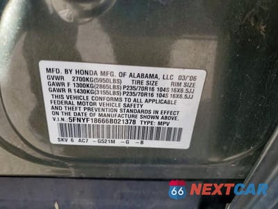 Zdjęcie 13 z 13 samochodu: 2006 HONDA PILOT EX VIN:5FNYF18666B021378 - miniatura