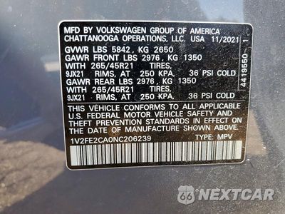Zdjęcie 12 z 12 samochodu: 2022 VOLKSWAGEN ATLAS CROSS SPORT SEL PREMIUM R-LINE VIN:1V2FE2CA0NC206239 - miniatura