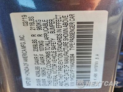 Zdjęcie 12 z 12 samochodu: 2019 HONDA ACCORD LX VIN:1HGCV1F11KA058394 - miniatura