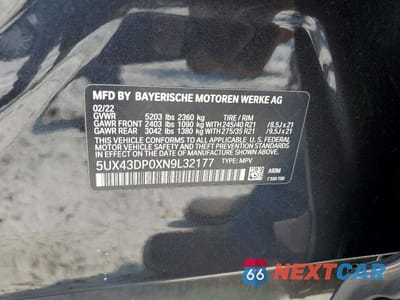 Zdjęcie 14 z 14 samochodu: 2022 BMW X3 SDRIVE30I VIN:5UX43DP0XN9L32177 - miniatura