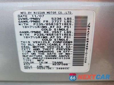 Zdjęcie 12 z 12 samochodu: 2009 NISSAN MURANO S VIN:JN8AZ18W49W101209 - miniatura