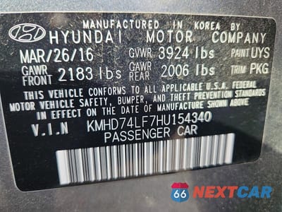 Zdjęcie 12 z 12 samochodu: 2017 HYUNDAI ELANTRA SE VIN:KMHD74LF7HU154340 - miniatura