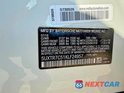 Zdjęcie 10 z 10 samochodu: 2019 BMW X3 SDRIVE30I VIN:5UXTR7C51KLF24957 - miniatura