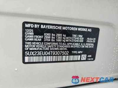 Zdjęcie 13 z 13 samochodu: 2026 BMW X5 XDRIVE40I VIN:5UX23EU04T9307502 - miniatura
