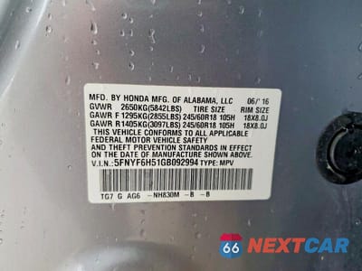 Zdjęcie 13 z 13 samochodu: 2016 HONDA PILOT EXL VIN:5FNYF6H51GB092994 - miniatura