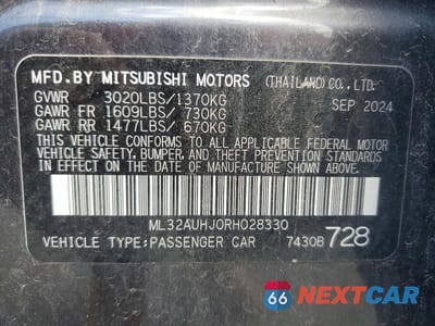 Zdjęcie 13 z 13 samochodu: 2024 MITSUBISHI MIRAGE ES VIN:ML32AUHJ0RH028330 - miniatura