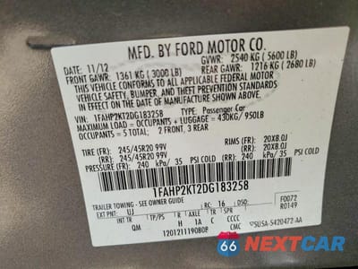 Zdjęcie 12 z 12 samochodu: 2013 FORD TAURUS SHO VIN:1FAHP2KT2DG183258 - miniatura