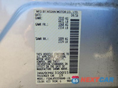 Zdjęcie 12 z 12 samochodu: 2016 NISSAN LEAF S VIN:1N4AZ0CP4GC310055 - miniatura