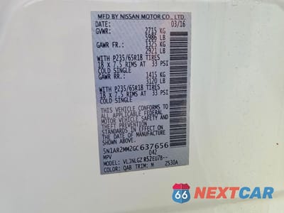 Zdjęcie 13 z 13 samochodu: 2016 NISSAN PATHFINDER SL VIN:5N1AR2MM2GC637656 - miniatura