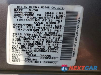 Zdjęcie 13 z 13 samochodu: 2009 NISSAN MURANO S VIN:JN8AZ18UX9W018060 - miniatura