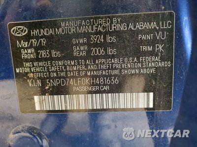 Zdjęcie 13 z 13 samochodu: 2019 HYUNDAI ELANTRA SE VIN:5NPD74LF0KH481636 - miniatura