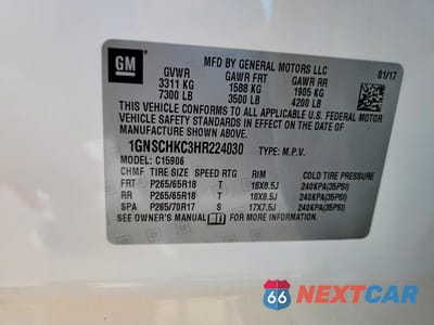Zdjęcie 13 z 13 samochodu: 2017 CHEVROLET SUBURBAN C1500 LT VIN:1GNSCHKC3HR224030 - miniatura
