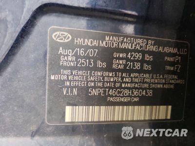 Zdjęcie 12 z 12 samochodu: 2008 HYUNDAI SONATA GLS VIN:5NPET46C28H360438 - miniatura