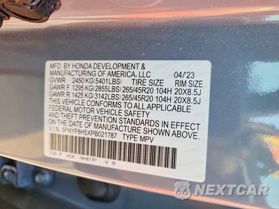 Zdjęcie 13 z 13 samochodu: 2023 HONDA PASSPORT EXL VIN:5FNYF8H5XPB021787 - miniatura