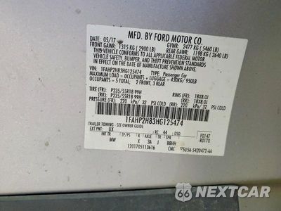 Zdjęcie 12 z 12 samochodu: 2017 FORD TAURUS SEL VIN:1FAHP2H83HG125474 - miniatura