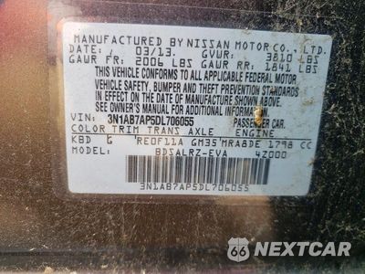Zdjęcie 12 z 12 samochodu: 2013 NISSAN SENTRA S VIN:3N1AB7AP5DL706055 - miniatura
