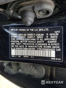 Zdjęcie 12 z 12 samochodu: 2018 HONDA CIVIC SPORT TOURING VIN:SHHFK7H98JU407937 - miniatura